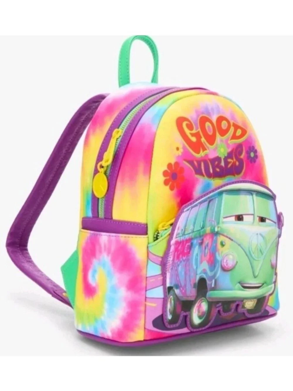 Loungefly Disney Pixar Cars Fillmore Good Vibes Tie Dye Backpack Hippie NWT